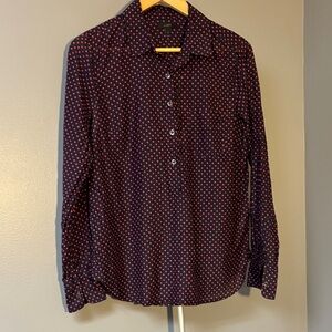 J Crew Cotton/Silk Navy Polka Dot Shirt